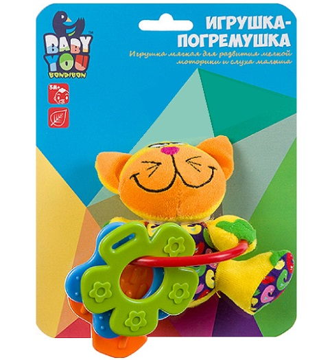 103338.jpg Игрушка-погремушка 'Кот' 10 см Bondibon CRD 19*15см