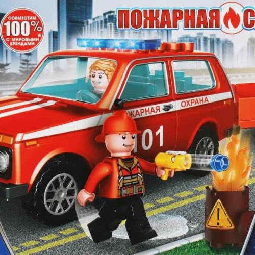 157757.jpg Конструктор ПОЖАРНАЯ LADA 4x4 С ПРИЦЕПОМ,86дет. (легко собра