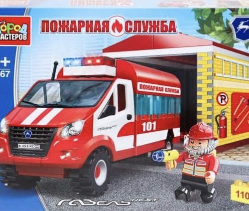 161615.jpg Конструктор ПОЖАРНАЯ ГАЗЕЛЬ с гаражом, 110 дет. Город мастер